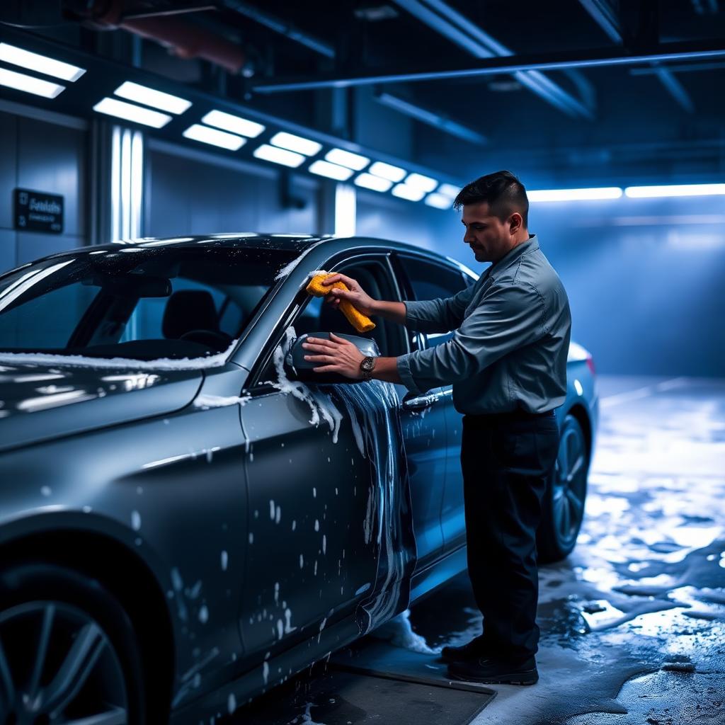 Staff hand washing customer car