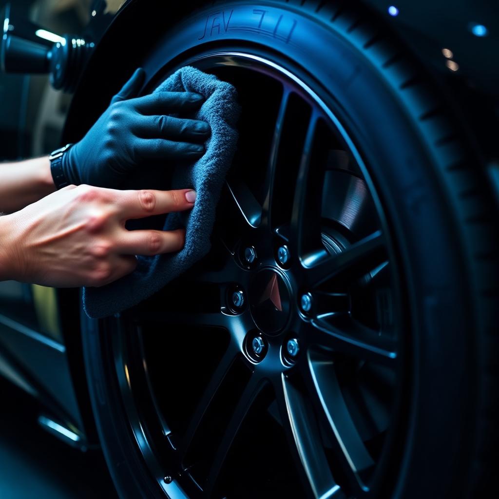 Hand polishing alloy wheel