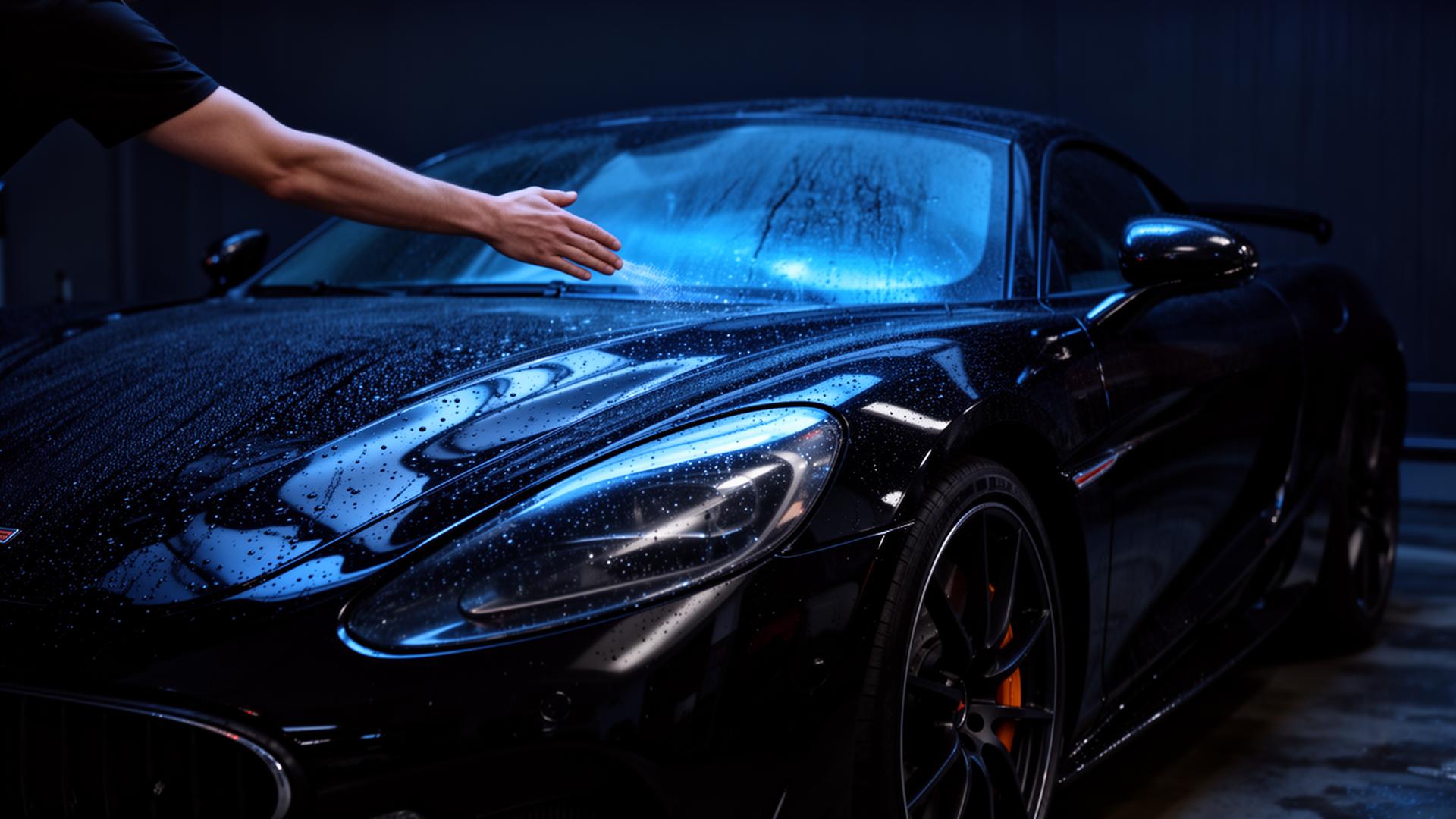 Luxury black car being hand washed at Fishergate Hand Car Wash Preston